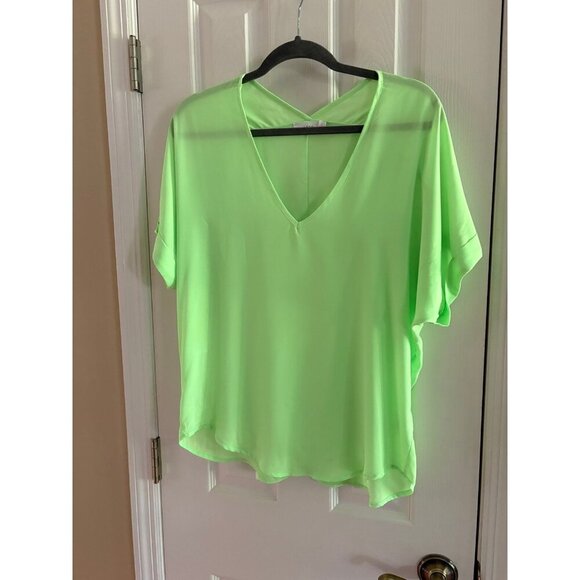 Lush Womens Top Slouchy Neon Green Small Semi Sheer - Picture 1 of 4